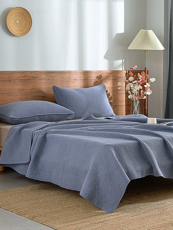 Navy Blue Solid Color Cotton Quilt Set