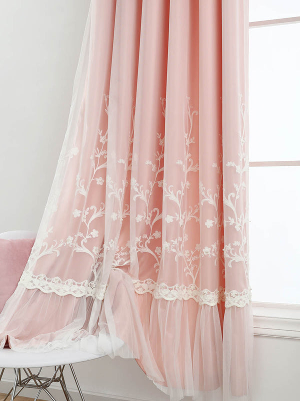 Rosey Breeze Floral Double Layer Curtain